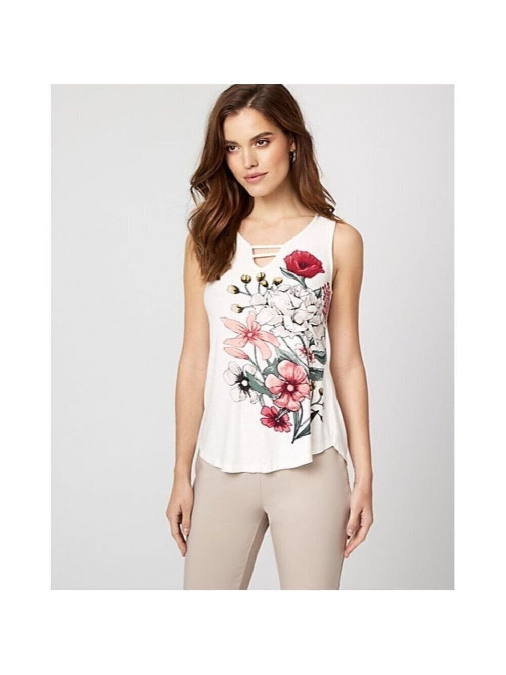 Women Le Chateau Floral Print Textured Knit V-Neck Top Size XXL
